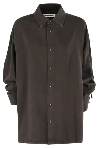 Darkpark Keanu Tencel Denim Rouche Shirt In Brown