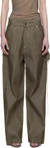 Darkpark Khaki Lisa Chain Adorned Loose Fit Carpenter Jeans In Khaki
