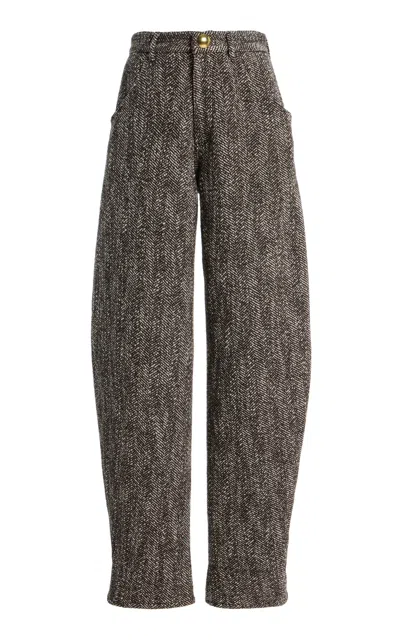 Darkpark Khris Herringbone Cotton-blend Barrel-leg Pants In Brown