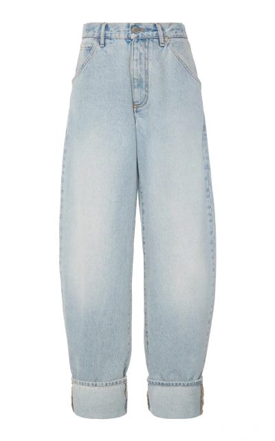 Darkpark Khris Rigid Natural-rise Cuffed Barrel-leg Jeans In Blue