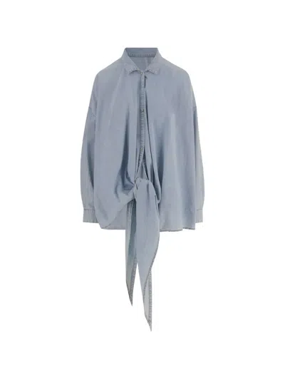 Darkpark Knotted Cotton Shirt In Blue