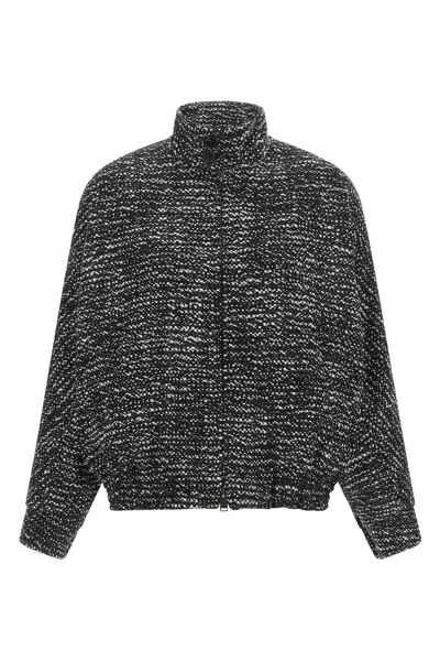 Darkpark 'lee' Bouclé Wool Bomber Jacket In White