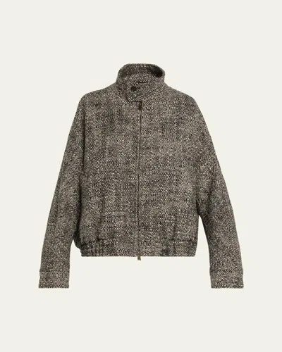Darkpark Lee Oversized Herringbone Bomber Jacket In Nut/black