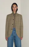 Darkpark Leila Checked Cotton High Neck Blazer In Green