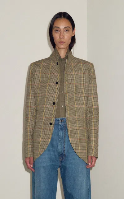 Darkpark Leila Checked Cotton High Neck Blazer In Multi