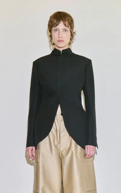 Darkpark Leila Wool High Neck Blazer In Black
