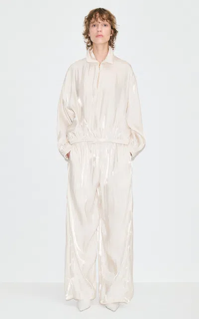 Darkpark Leni Semi-sheer Satin Wide-leg Pants In White