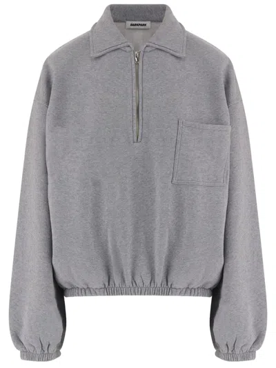 Darkpark Light Gray Half-zip Chest Pocket Cotton Sweatshirt