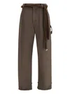 Darkpark Lisa Fur Belt Adorned Loose Fit Carpenter Pants In Brown