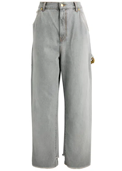Darkpark Lisa Chain-embellished Wide-leg Jeans In Grey