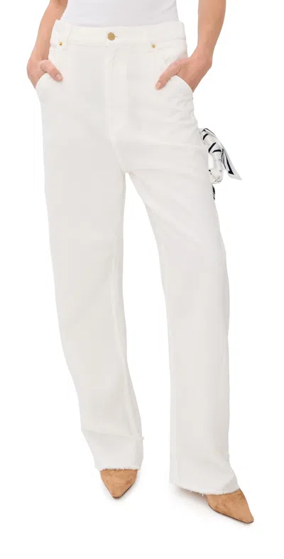 Darkpark Lisa Scarf Adorned Loose Fit Carpenter Denim Jeans Washed White