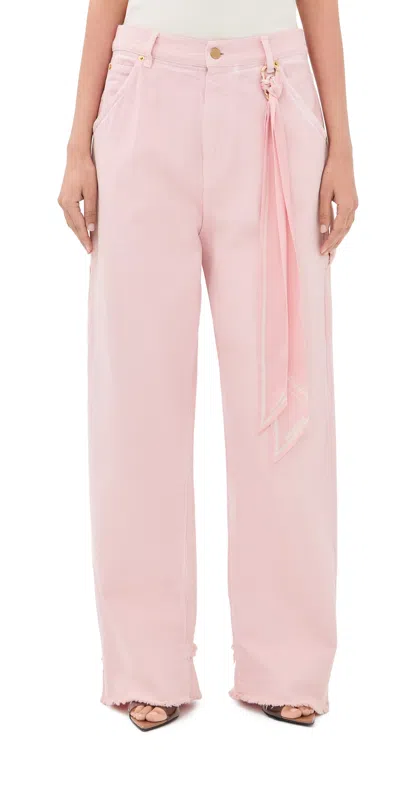 Darkpark Lisa Silk Scarf Adorned Loose Fit Carpenter Jeans Pink