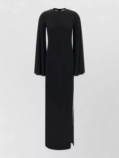 Darkpark Long Sleeve Floor Length Round Neck Dress In Black