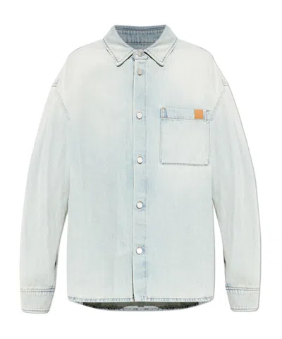 Darkpark Light Blue Denim Shirt With Pocket In Gray
