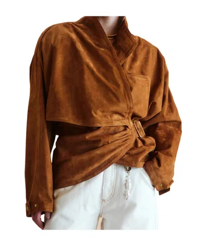 Darkpark Long-sleeved Leather Jacket In Brown