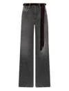 Darkpark Straight Leg Denim Fur Belt In Gray