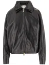 Darkpark Mabel Bomber Jacket With Double Leather Collar In Black