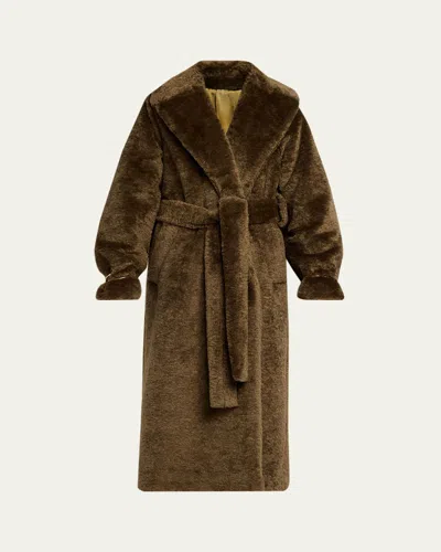 Darkpark Madison Faux Fur Trench Coat In Brown