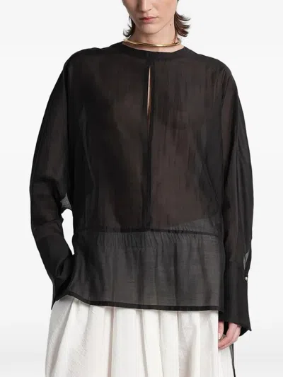 Darkpark Marine Keyhole Neckline Voile Shirt In Black