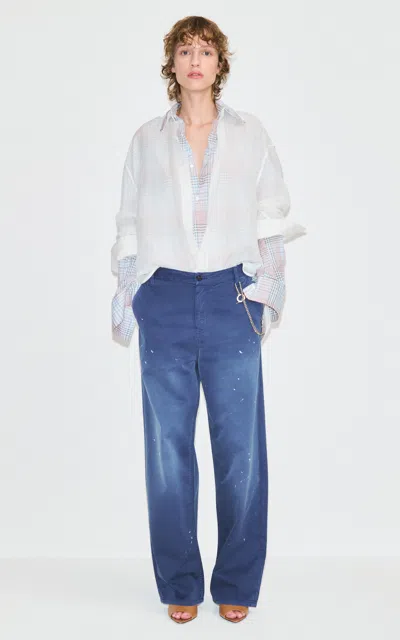 Darkpark Maty Embellished Cotton Wide-leg Pants In Blue