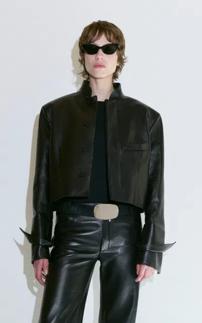 Darkpark Maxime Cropped Leather Blazer In Black