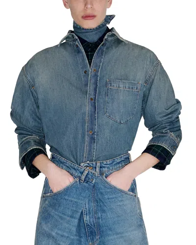 Darkpark Meg Denim Detachable Leather Foulard Shirt In Blue