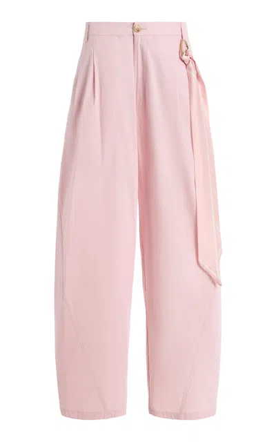 Darkpark High Waist Cotton Trousers Wide Leg In Pink