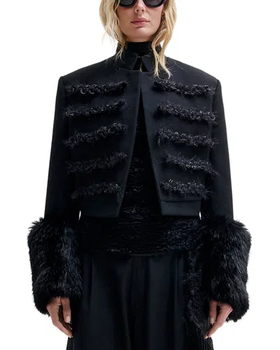 Darkpark Napoleon Wool-blend Faux Fur Trim Jacket In Blue