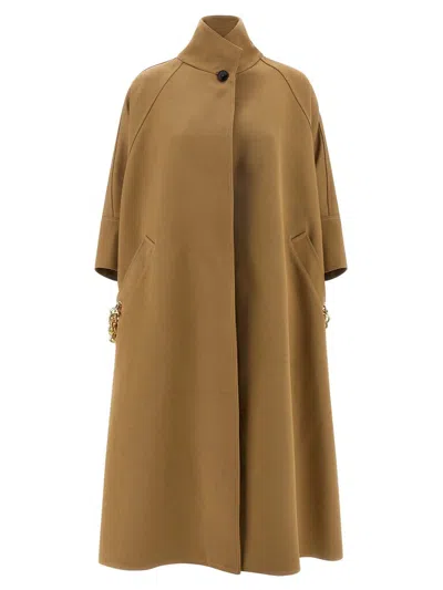 Darkpark Long Coat With High Collar And Raglan Sleeves In Brown