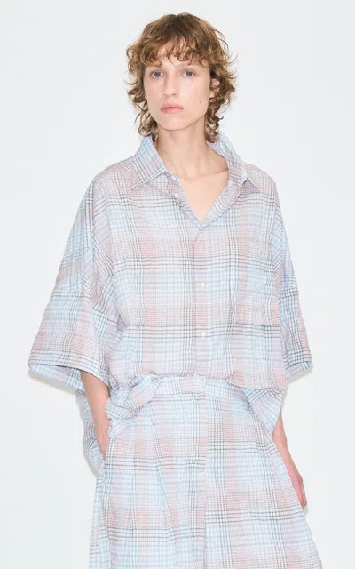 Darkpark Natalie Plaid Stretch-cotton Shirt In Blue