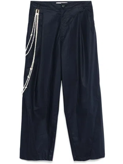 Darkpark Navy Blue Cotton Trousers With Chain Detail