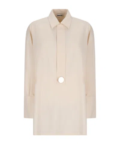 Darkpark Noel - Light Wool Polo Tailored Shirt With Detachable Pin In Neutral