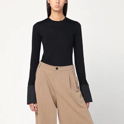 Darkpark Nora Black Top With Shirt Cuffs In Blue