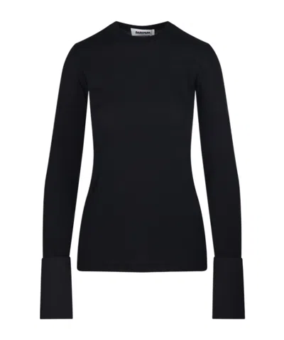 Darkpark Nora Shirt Cuff Long Sleeve Crewneck Top In Black