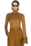Darkpark Nora Wool Cuff Long Sleeve Crewneck Top In Brown