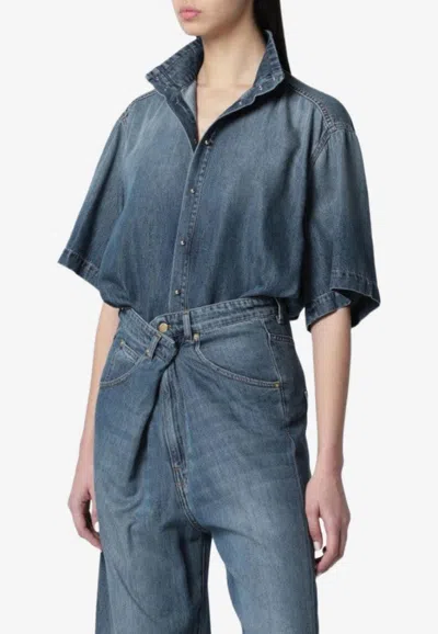 Darkpark Oversized Faded Denim Shirt In Blue