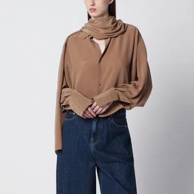 Darkpark Oversized Georgia Silk Shirt In Tobacco Color In Brown