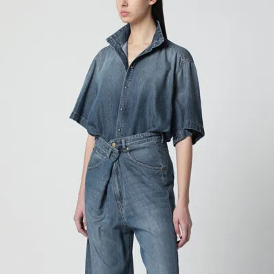 Darkpark Oversized Short-sleeve Denim Shirt In Blue