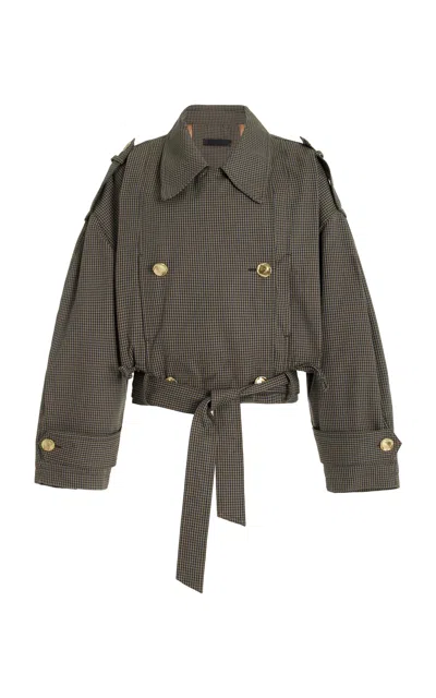 Darkpark Penelope Shepherd-check Cotton Cropped Trench Coat In Grey