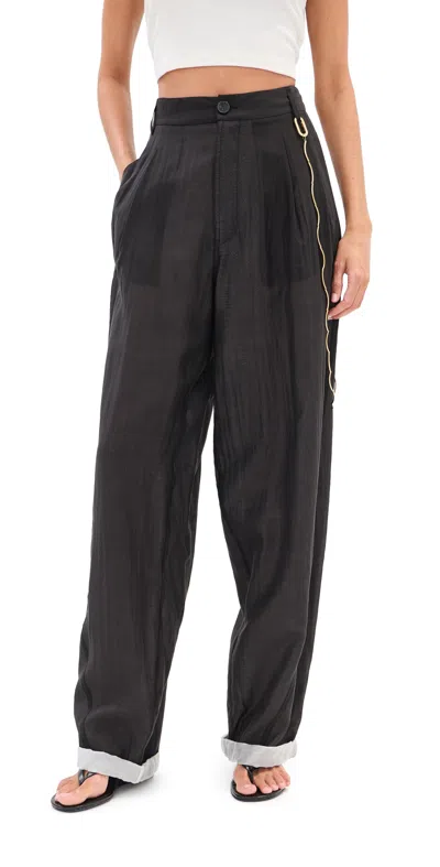 Darkpark Phebe Chain Adorned Double Sided Wide-leg Pants Black