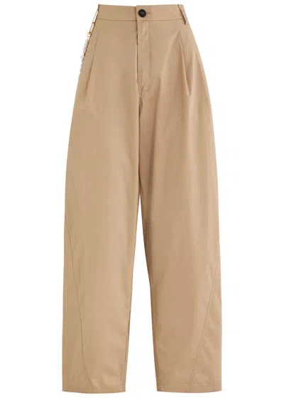 Darkpark Phebe Pearl-embellished Cotton-poplin Trousers In Camel