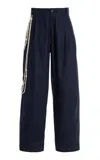 Darkpark Phebe Pearl-embellished Cotton Wide-leg Pants In Navy