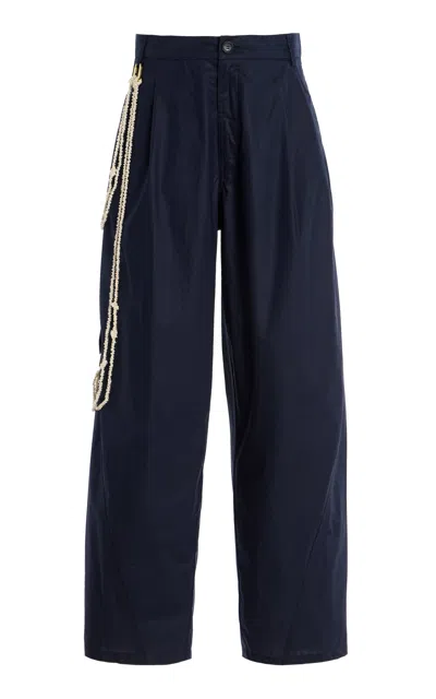 Darkpark Phebe Pearl-embellished Cotton Wide-leg Pants In Navy