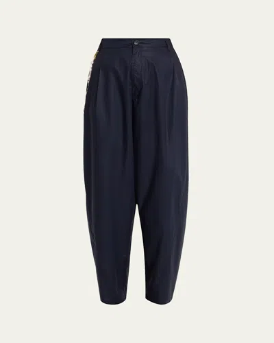 Darkpark Phebe Relaxed Wide-leg Pants With Pearl Chain In Blue Navy