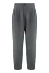 Darkpark Relaxed Fit Wool Trousers With Pleated Front In Gray