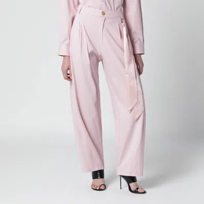 Darkpark High Waist Cotton Trousers Wide Leg In Pink