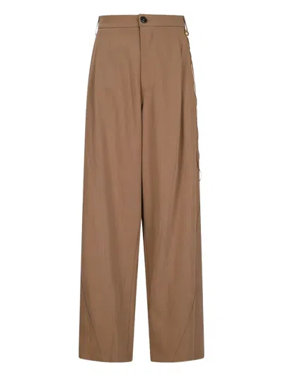 Darkpark Pleated-front Chain-detail Trousers In Brown