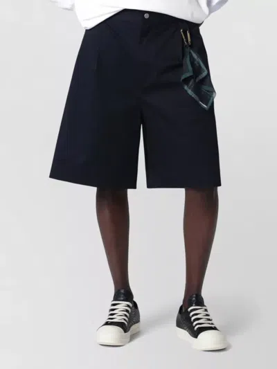 Darkpark Pleated Front Knee Length Shorts Belt Loops In Black