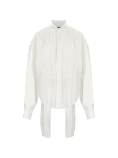 Darkpark Pleated-bib Asymmetric-hem Shirt In White