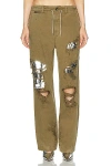 Darkpark Riri Paillettes Shredded Paper Bag Pant In Military Green